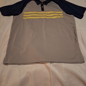 Adidas X-Large Navy and Gray Polo Shirt with Yellow Stripes